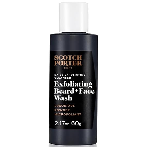 Scotch Porter Daily Exfoliating Beard Wash & Face Cleanser for Men | Travel Friendly - Formulated with Non-Toxic Ingredients, Free of Parabens, Sulfates & Silicones - Vegan - 2.17 oz Bottle