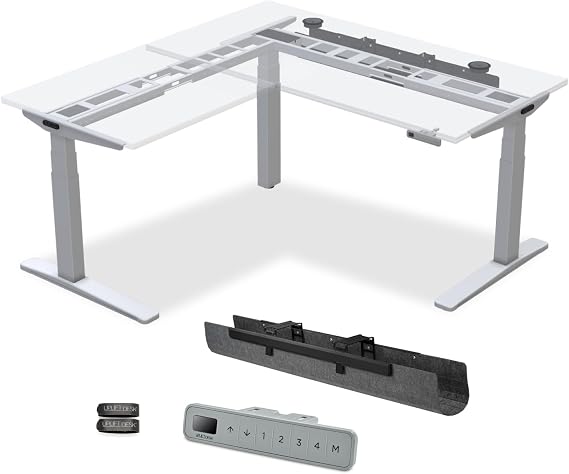 UPLIFT DESK V3 3-Leg Height Adjustable Desk Frame, Advanced Keypad, Wire Grommets, FlexMount Cable Manager (Gray)