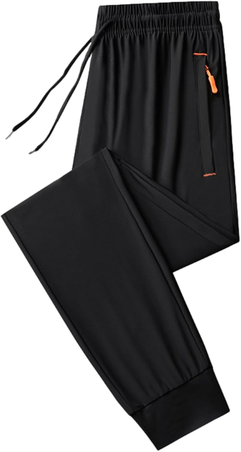 ANUFER Mens Summer Thin Stretchy Sweatpants Jogging Bottoms with Zip Pockets Lightweight Casual Trousers