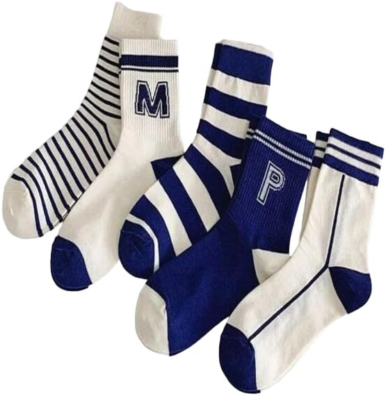 5'li Ekonomik Paket Mavi Çizgili Desenli Unisex Soket Çorap Seti Tek Beden