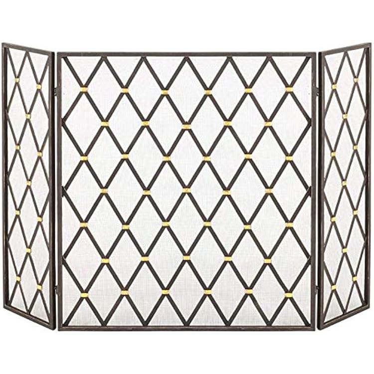 Fireplace Screen Guard, Protection FireGuard Screen 3-Panel Wrought Iron Fireplace Screens, IndoorOutdoor Metal Decor MeshGuard, Baby Safe Proof Fire