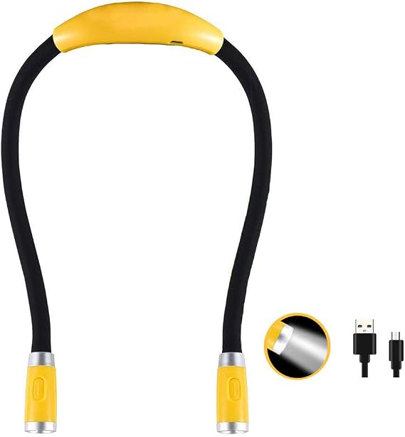 Rechargeable 4 LED Book Light Bright Neck Hug Light, Reading Lights for Reading in Bed, 3 Brightness Levels, Flexible Soft Rubber Arms, Perfect for Bookworms,Knitting,Comping,Crafts