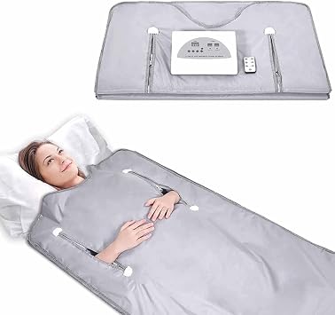Sauna Blanket, Personal Sauna with Timer Temp Control 2 Zones Heating Power Cut-Off Protection Open-Head Design with Arm Zips for Home Relaxation