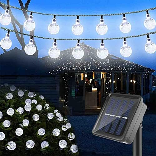 50 LED 23FT Crystal Globe Solar String Lights Outdoor, Waterproof Solar Outdoor Lights with 8 Lighting Modes, Solar Globe Lights for Garden Tree Patio Party Christmas Yellow