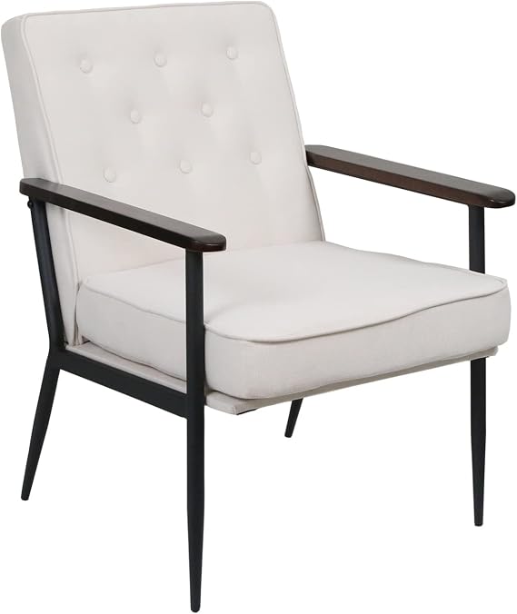 Living Room Chairs Mid Century Modern Accent/Arm Chair Upholstered Fabric Armchairs with Wood Legs for Home Office Bedroom Living/Reception Room (White)