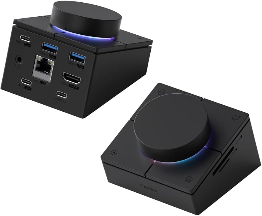 Hagibis Knob USB C Hub with Shortcut Buttons, RGB Type-C Docking Station with 4K@60Hz HDMI, 100W PD, 5Gbps USB-C, 2 USB3.0, 2.5G RJ45, AUX, SD3.0, Micro SD3.0 for MacBook iPad Pro Laptop (Black 2.5G)