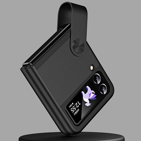 Coverzone Samsung Galaxy Z Flip 7 ile uyumlu Kılıf Galaxy Z Flip 7 ile uyumlu Katlanabilir Stand Olabilen El Askılı Pürüzsüz Yüzeyli Karbon Kılıf Siyah