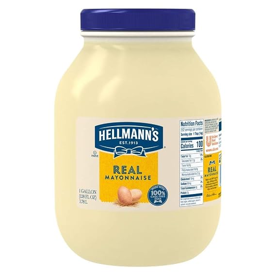 Hellmann's Real Mayonnaise Jar, Condiment for Sandwiches, Salads, Mayo Made with 100% Cage Free Eggs, Gluten Free, Vegetarian, Kosher, 1 Gallon, 128 oz (Pack of 1)