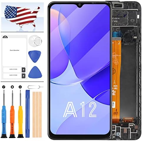 Screen Replacement for Samsung Galaxy A12 A125 SM-A125F A125F A125M A125U LCD Display Touch Digitizer Full Glass with Frame Assembly Kit,with Free Tools Protector Film