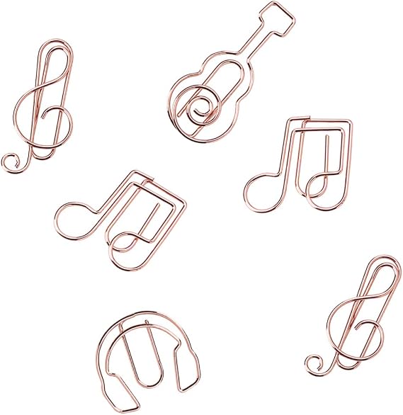 40 Pcs Rose Gold Metal Office Supplies Decorative Paper Clips - Music Note, Headphone, High Tone, Guitar Shapes