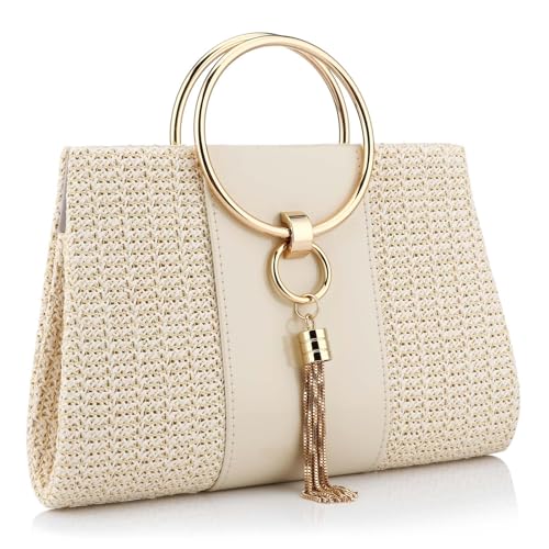 YYW Summer Beach Straw Evening Bag,Straw Clutch Purse Straw Handbag Shoulder Bag Top-handle Bag