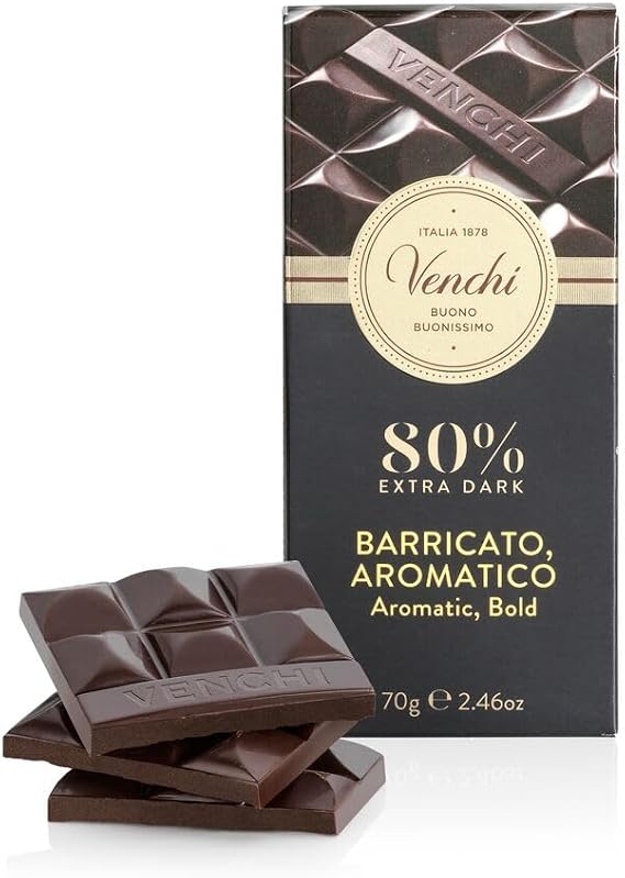 Venchi - Barrel-Aged 80% Extra Dark Chocolate Bar, 70 g - Made from Select Cocoa Blends - Gluten Free - Vegan