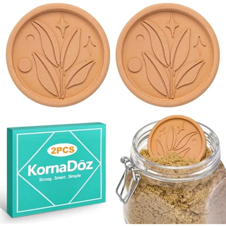 2 Pack Terra Cotta Brown Sugar Saver, Reusable Softener Disc to Keep Sugar Moist & Fresh, Food-Safe Clay Stone for Baking & Food Storage