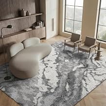 SAFAVIEH Horizon Shag Collection Area Rug - 6' x 9', Grey & Ivory, Modern Abstract Design, Non-Shedding & Easy Care, 2-inch Thick Ideal for High Traffic Areas in Living Room, Bedroom (HZN890F)