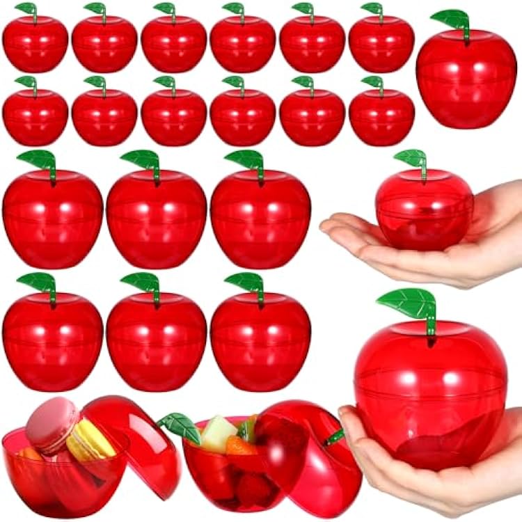 Tioncy 48 Pcs Plastic Red Apple Candy Container Boxes, 2.43.54 Inch 2 Size Teacher Appreciation Gift Treat Boxes, Apple Candy Jar Decoracion Party Favors for Birthday, Graduation, Back to School