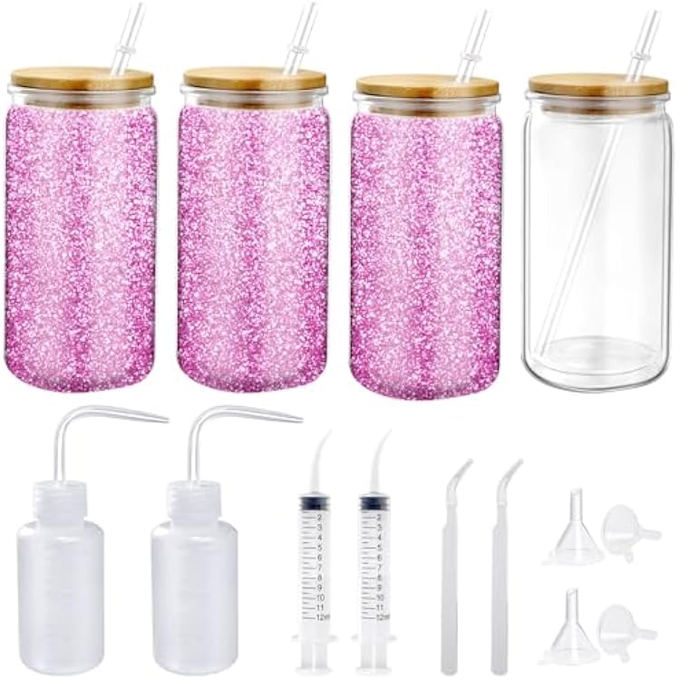 Snow Globe Tumbler Supplies for Glitter Kit DIY Glass Cup Gift,16oz Pre Drilled Double Wall Snow Globe Cup, Plastic Clear Tumblers with Squeeze Bottle Funnel Tweezer Bent Syringe 4