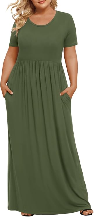 LONGYUAN Women's Plus Size Maxi Dresses Summer Short Sleeve Casual Long Dress 2026 XL-6XL