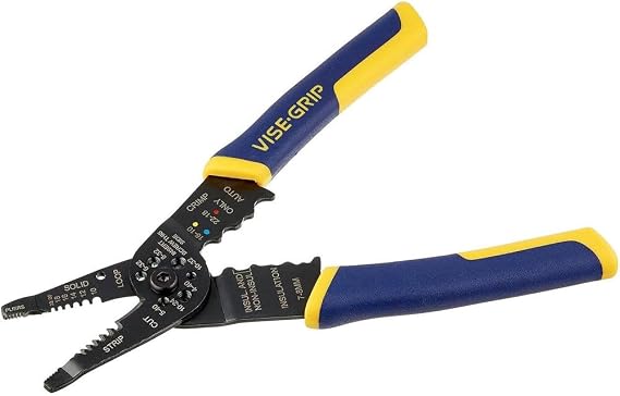 IRWIN Vise-Grip Wire Stripper, 8 Inch, Cuts 10-22 AWG, Plier Style Nose, ProTouch for Comfort, Blue (2078309)