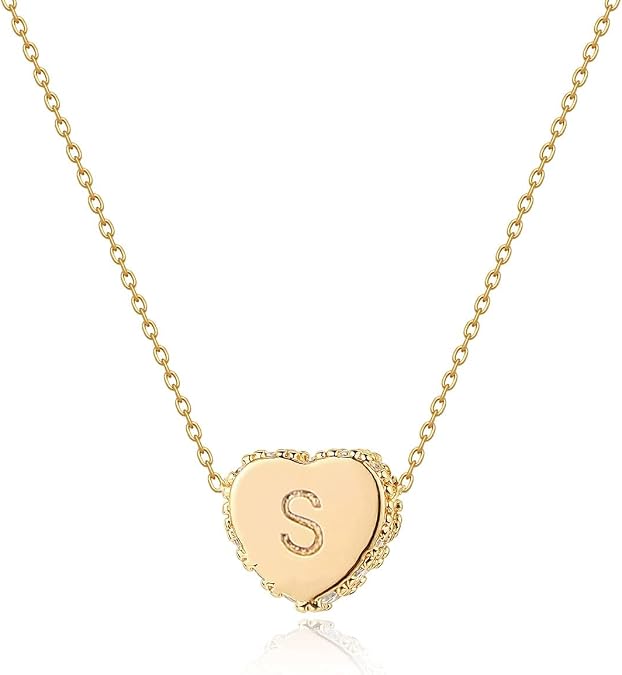 Fettero Tiny Gold Initial Heart Necklace-14K Gold Plated Handmade Dainty Letter Heart Necklace for Women Necklace Jewelry