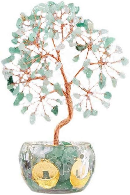Kingzhuo Rainbow Crystal Tree of Life Figurine Feng Shui Altar Decor for Wealth & Good Fortune Green