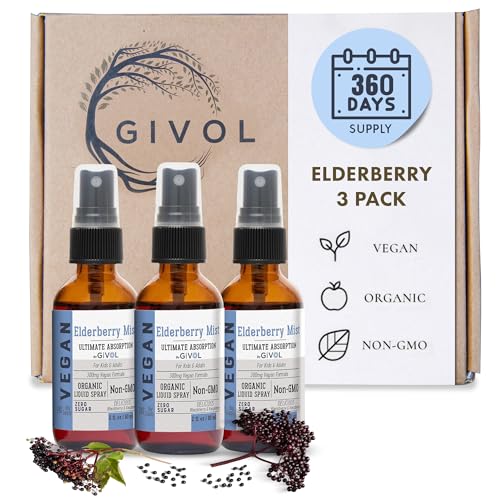 Organic Elderberry Mist - Sambucus Nigra Extra Strength Liquid Extract for Kids & Adults - Immune Boost - 300mg Vegan Formula - Easy Absorption - Non-GMO - 60ml Pack of 3 - 360 Days Supply