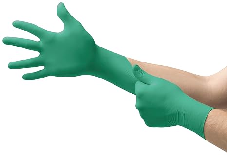 Ansell TouchNTuff 92-600 Nitrile Lightweight Glove with Beaded Cuff, Chemical/Splash resistance, Powder Free, 4.7mil Thickness, 240mm Length, Size 7, Green (Box of 100)