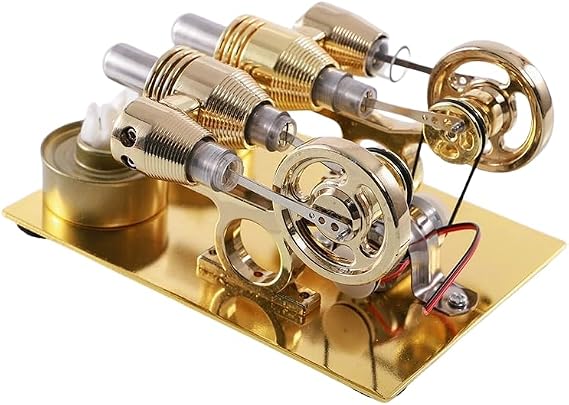 Stirling 2-Cylinder Engine Model - Low Temperature Difference Machine with LED Lights