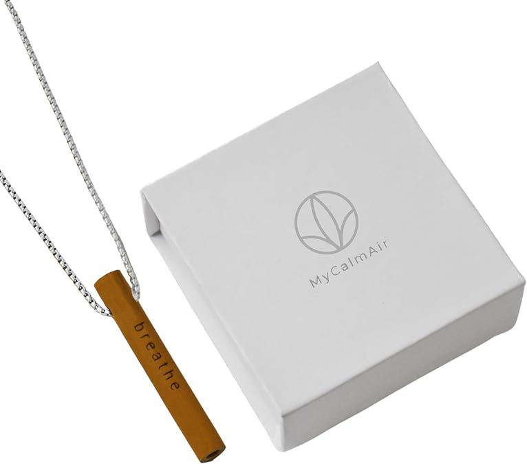 Bamboo Breathing Necklace for Meditation, Mindfulness Tool, Stress Reducer, Eco-Friendly Breathe Pendant, Portable Relaxation Gift for Men & Women (Silver)