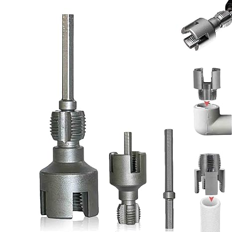 Integrated Internal & External Pipe Threading Tool,1/2\'\' and 3/4\'\' Water Pipe Internal and External Integrated Threader, Pipe Thread Cutting Tool for Electric Drill, PVC Thread Maker Tool (1/2)