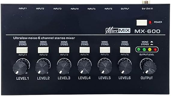 6 Channel Ultra Low Noise Stereo Line Mixer Mini Professional Sound Mixer Power DC5V Easy Operation Audio Mixer