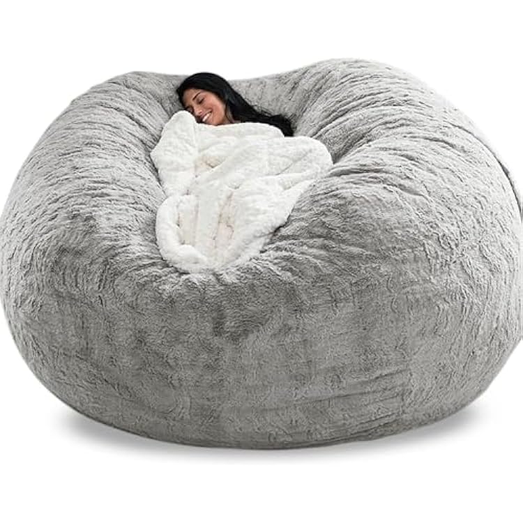 5ft Giant Bean Bag Chair for Adults, Big Comfy Bean Bag Bed Cover Only, No Filler Fluffy Lazy Sofa Light Grey