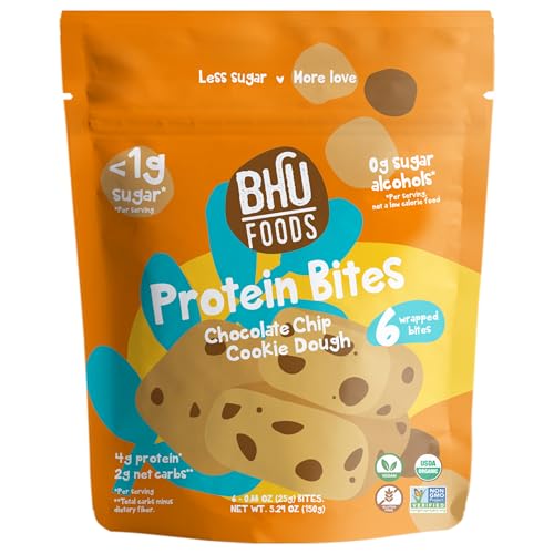 Bhu Foods Keto Bites, Chocolate Chip Cookie Dough, Organic Snacks for Adults & Kids, Gluten Free, Vegan, Low Carb & Sugar, Individually Wrapped 1 Pack