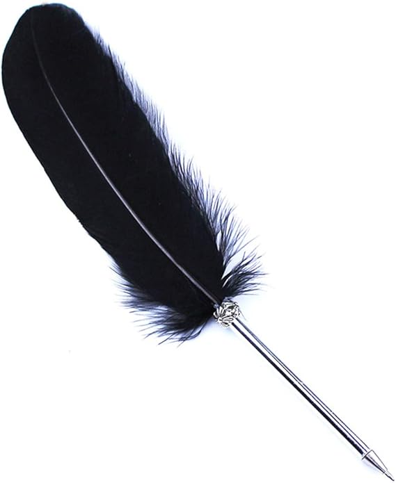 Black Ink Feather Quill Ballpoint Pen 1 Pack 5 Refills