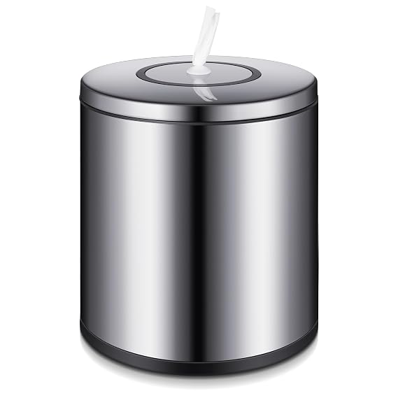 Tandefio Stainless Steel Countertop Wipe Dispenser Fits Wipes on Rolls 10 x 11.5 Inch Round Tissue Holder Refillable Tabletop Cylinder Container for Fitness Clubs Gym Schools Daycares(Sliver)
