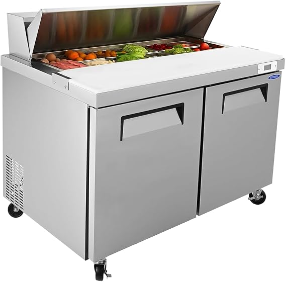 48" Commercial Refrigerator Salad Sandwich Prep Table Refrigerators 2 Door 13.8 Cu.ft Stainless Steel Refrigerated Mega Top