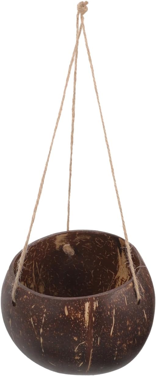 GANAZONO Coconut Shell Hanging Planter with Rope - Natural Indoor & Outdoor Hanging Pot for Orchids and Small Plants Eco-Friendly Round Coconut Planters for Home and Balcony Decor