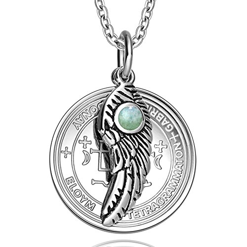 Archangel Gabriel Sigil Amulet Magic Powers Angel Wing Charm Green Quartz Pendant 22 Inch Necklace