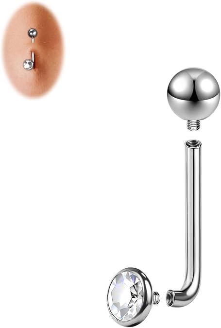 14G Solid Titanium Christina Piercings, Internally Threaded L Bent Christina Barbells, Cubic Zirconia Belly Rings Christina Piercing Jewelry