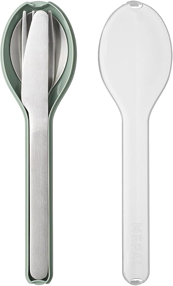 Mepal – Cutlery 3-piece Set Ellipse – Cutlery Set On The Go - Consists of A Knife, Fork & Spoon - Cutlery Set with Travel Case – Stainless Steel - Nordic Sage