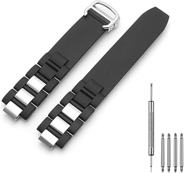 20mm Black Rubber Silicone Watch Band Made for Cartier Watch with Stainless Steel Watch Buckle