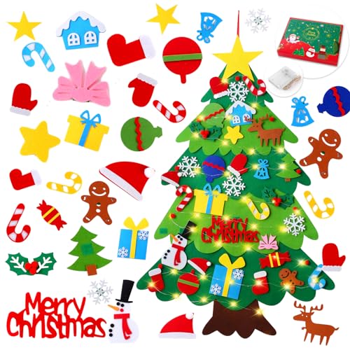 YCoisini Felt Christmas Tree for Toddlers, 3.2ft My First Christmas Tree for Kids, 34 Ornaments Wall Hanging DIY Xmas Decorationse with String Light Batteries Not Included, Two-Tone Version