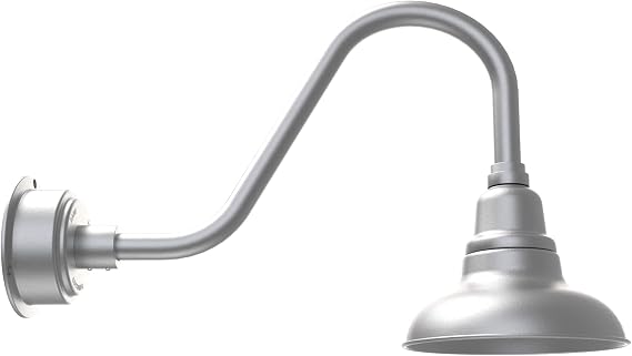 8in. Galvanized Silver Indoor Outdoor Gooseneck Barn Light Fixture with Rustic Arm - Vintage Farmhouse Wall Sconce