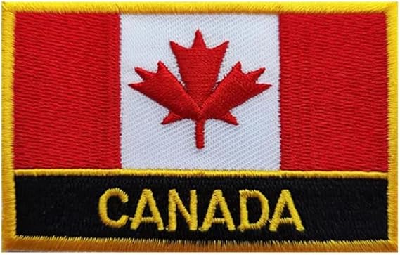 1 PSC Canada Flag Embroidered Patch, Iron-On, 3.15 x 2 inches, Red and Black (Canada)