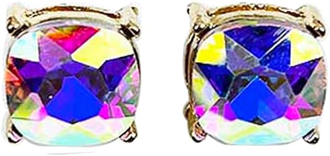 Sparkly Color Glass Post Earrings - Cushion Cut Solid, Square Lever, Round, Semi Precious Glitters Epoxy, For Women