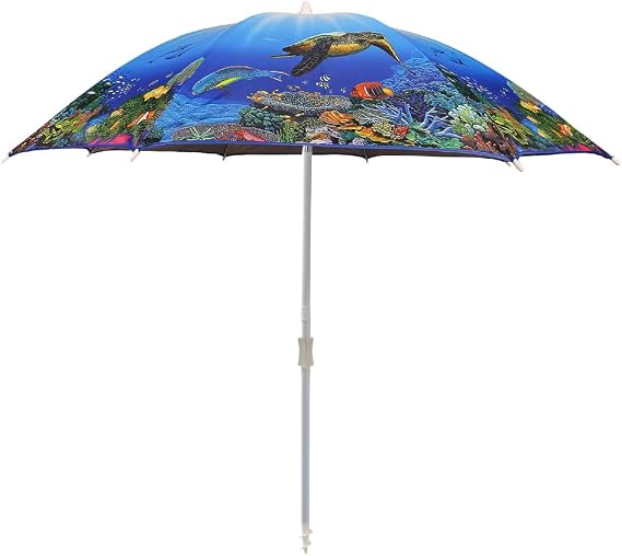 Beach Umbrella with Sand Anchor & Carry Bag, 6.5 Foot Beach Umbrella with Tilt Adjustable Pole Height, Ideal for Travel Garden Lawn, UPF 50+ (coral reef)