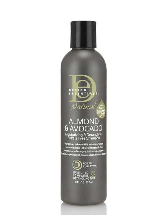 Design Essentials Moisturizing and Detangling Sulfate and Free Shampoo, Almond and Avocado Collection, 12 Ounces