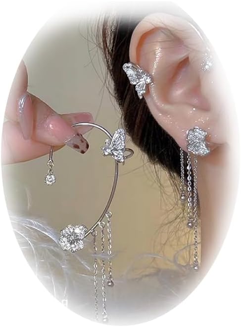 Butterfly Tassel Style Zircon Earrings Butterfly Earrings For Women Ear Cuffs for Women Rhinestone Non Piercing Ear Crawler Clips