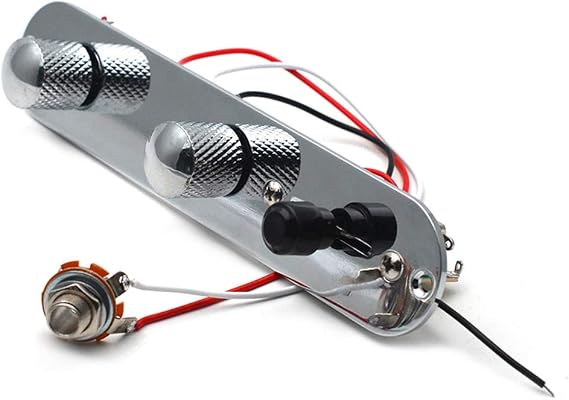 SAPHUE Guitar Control Plate Loaded Chrome/Nickel with 3 Way Switch 500K Tone and Volume Knob Prewired Screws Output Jack for Fender Tele/Telecaster Gibson Sg Electric Guitar Parts Replacement(Black)
