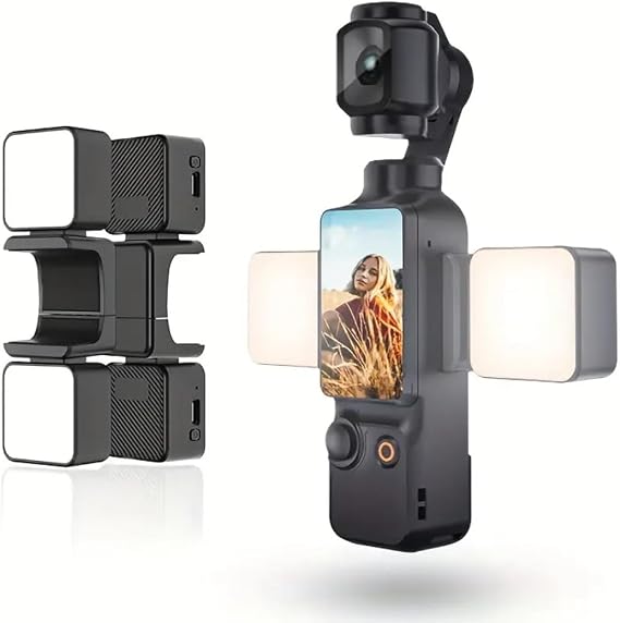 Light for DJI Osmo Pocket 3, Magnetic Mini Lights Portable Vlogging Camera Fill Light Fits Pocket 3 Camera, 300mAh 6000K 60 LUX CRI 95 8pcs Cold Warm lamp Beads Brightness (2 Lights)