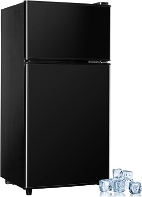 Mini Fridge with Freezer, 3.2 cuft Small Refrigerator, 7 Adjustable Thermostat, Energy Saving, Low Noise, Double Door Compact Refrigerator for Dorm, Bedroom, Office - BLACK